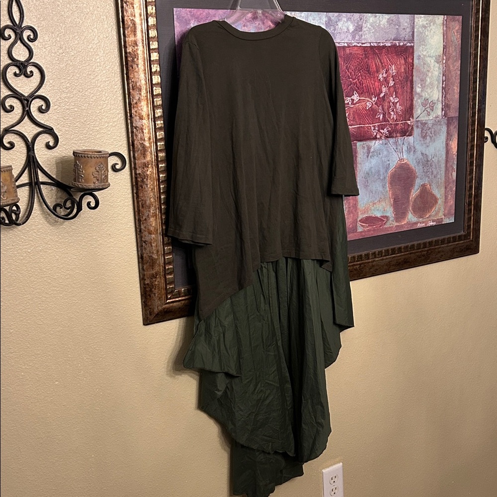 Olive Green Women’s Asymmetric Draped Top - Picture 2 of 3